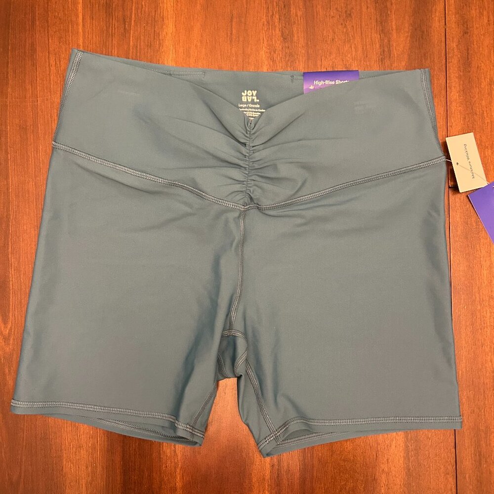 NWT JoyLab Womens Size Large Green/Blue V-Waistband High Rise Bike Shorts